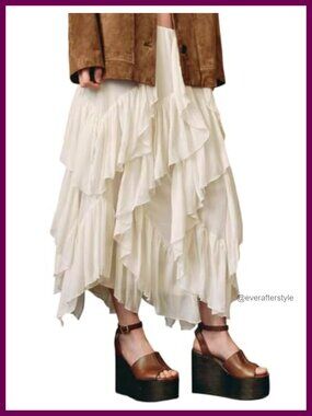 Women's Ruffle Maxi Skirt Long Flowy Tiered 100% Polyester Casual